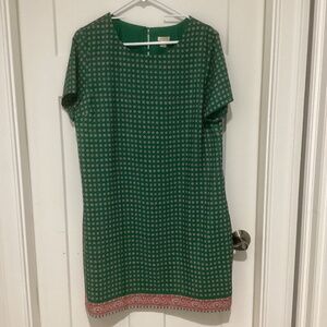 J Crew Dress. Size-14. Color: Green with Pattern